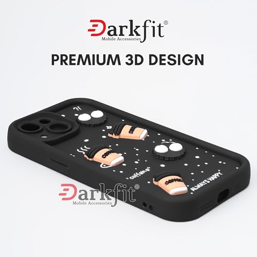 DARKFIT Back Case Cover Compatible for iPhone 15 | Cute Fun Cartoon 3D Ball | Coffee Silicone Case | Camera Protection | Body Protection | Shock Proof | Color Black | Pack of 1 5 418p3i XO+L