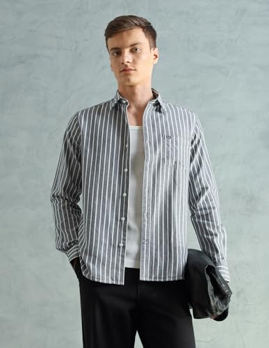 Image of Arrow Striped Slim Fit Mens Casual Shirts - 100% Cotton, Breathable & Comfortable, Full Sleeves Shirts for Men