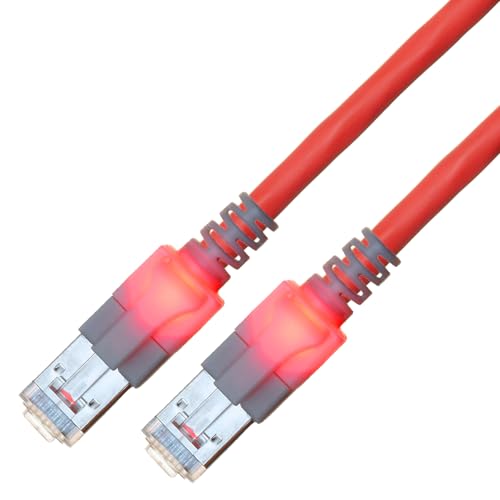 Câble patch RJ45 SACON CAT.6, S/FTP, identification de lumière, LSOH, rouge, 3 m
