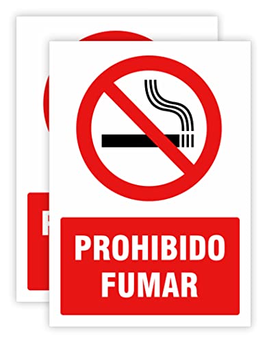 Cartel Prohibido Fumar Pack 2ud A4 de 3 mm Grosor Zona Libre Humo Señal Normativa Interior y Exterior