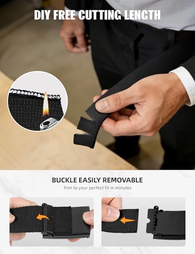 LXMY Mens Belt,Work Belts for Men,Holeless Adjustable Golf Casual Dress Fashion Belts for Men,Black Web Canvas Fabric Belt - Image 5