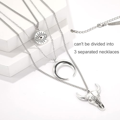 Boho Layered Necklace for Women Western Necklace for Women Evil Eye Moon Bull Head Necklace Cowgirl Necklace for Women Western Jewelry for Women Cowgirl Accessories4