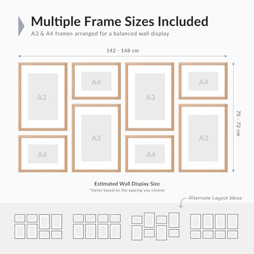 Image of Custom Personalized Photo Collage Framed Wall Art Painting Frames Set | Family Picture Frame Wall Decor Artwork for Living Room Bedroom | A3 + A4 Frame Combo Gallery Style | Personalized Home Decor Gift