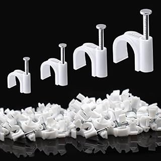 400Pcs Steel Nails Tacks Holder,Round Cable Clips, 4mm,6mm,8mm,10mm Cable Nail Clips 4 size Assortment Cable Holder Management Wire Tidy Clips (Cable Clips White)