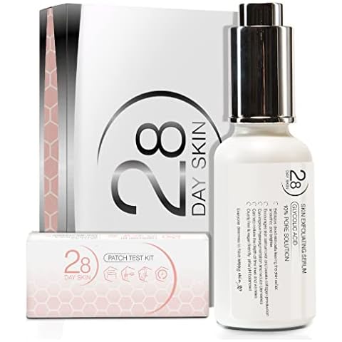 28 Day Skin ® | Gentle 10% Glycolic Acid Face Exfoliating Serum | Reduces Wrinkles & Uneven Skin Tone | All Skin Types | Vegan & Cruelty-Free | 30ml Dropper Cover