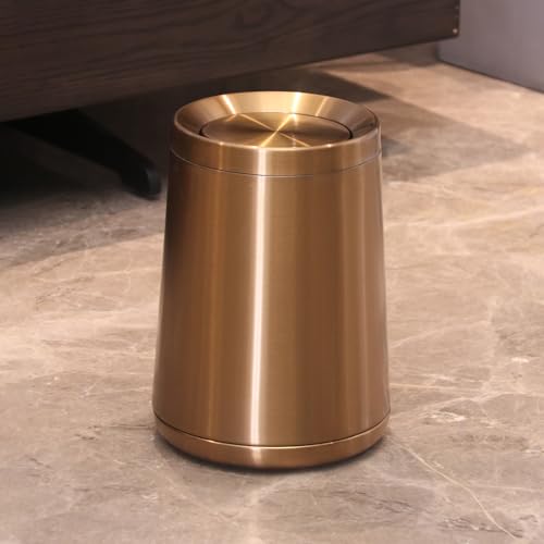 Image of 10 L /2.6Gallen,Swing Lid Gold Brass Trash Can,Brushed Nickel Garbage Can Bathroom with Flipping Lid,for Bathroom, Living Room,Bedroom,Hotel (Rose Gold)