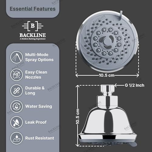 Image of B Backline ABS 5-Function Overhead Shower,Multifunction Shower Head, Without Arm, 4 Inch Shower Head (Chrome Finish)