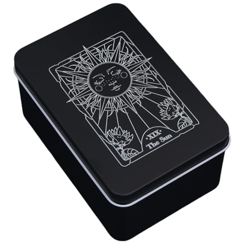 CREATCABIN Caja de Almacenamiento de Cartas de Tarot de Hierro Caja de Almacenamiento de Cartas de Tarot Caja de Metal con Forma de Sol Negro Cajas de Colección de Cartas de Tarot de 8.5x12.7x6cm