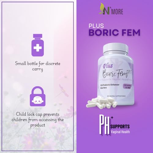 Image of N'More Boric Acid Vaginal Suppositories Plus Aloe Vera & FOS Probiotic Enhancer 800mg /, 30 Count All Natural Made in USA