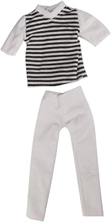 ibasenice Roupas De Brinquedo Acessório De Brinquedo Um Terno De Brinquedo Camiseta E Calças De Manga Curta Listras Roupas Casuais De Bebê Roupas Listradas Cruzadas Roupas De Boneca