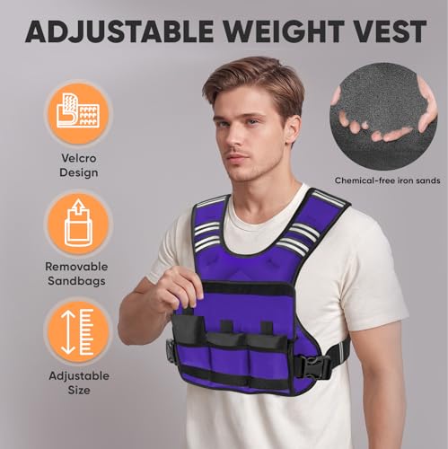 Image of APEXUP Adjustable Weighted Vest, 4-10lb /12-18lb /20-32lb Vest with 6 Ironsand Weights and Large Pocket, Weight Vest for Men Women Strength Training, Running, Walking