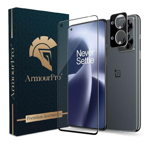 Image of ArmourPro Tempered Glass and Black Camera Lens Protector for OnePlus Nord 2T, Edge to Edge Screen Guard, Anti-Bubble, Scratch Resistant, HD Clear, Anti-Fingerprint, Installation Kit | Black