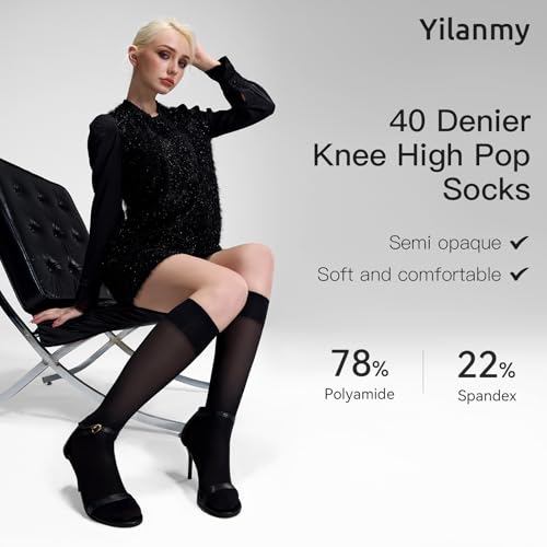 Image of Yilanmy Sheer Knee High Compression Socks for Women-Ideal for Daily Wear | 3 Pairs,8-10 mmHg,Wide Calf,40D Graduated Compression Stockings for Nurse,Support Work Office Travel,Nude Black