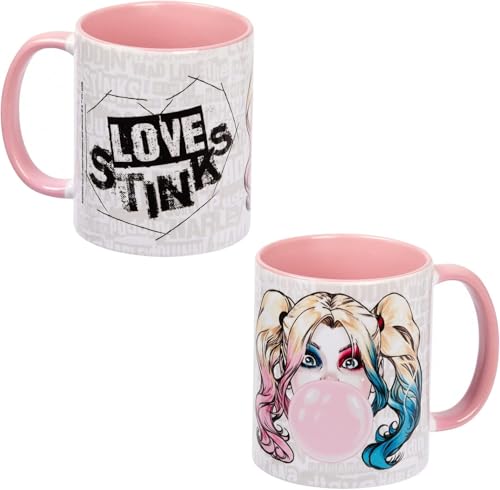 DC Comics Batman Harley Quinn Love Stinks Taza de café de cerámica rosa 320 ml