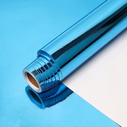 HBell Rouleau de papier cadeau bleu clair, 60 cm x 10 m, bleu clair, métallisé, parfait pour emballage cadeau, bricolage, mariage, anniversaire, Noël, fête prénatale, décorations festives