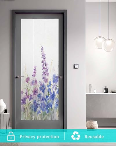 Película decorativa para ventana floral azul púrpura 17.7"x39.3" miniatura 5