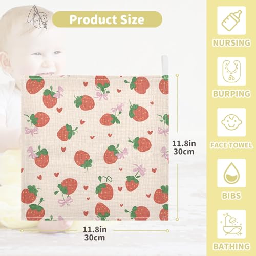 Image of Washcloths Set Bathroom Kitchen Wash Cloths Face Towels Wipes Strawberry Bowknot Decorative 12x12 Inch 5 Pack