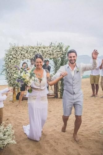 Mens Suits 2 Piece Casual Linen Suit for Men Retro Short Pants Suit Men Summer Beach Wedding Prom Vest Shorts Set4