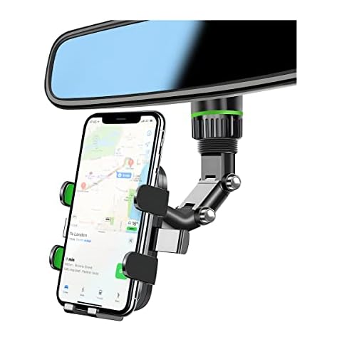 AUKEPO Rearview Mirror Phone Holder, 360° Rotatable and Retractable Car Phone Mount, Multifunctional Rear View Mirror Holder for All Cars, Adjustable Cell Phone Holder for All Smartphones Cover