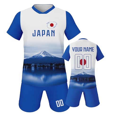 Camiseta de fútbol para niños, camiseta de fútbol personalizada para niños y niñas con nombre propio, número propio, camiseta de fútbol, pantalones cortos, Japón, 3 Años