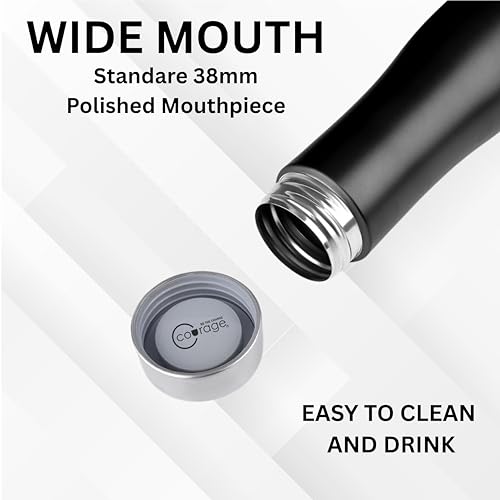 Image of COURAGE Stainless Steel Customize Water Bottle 1Liter Leak Proof for Fridge Home Office Travel School Kids Boys Girls Adults Sports Gym Yoga - Black