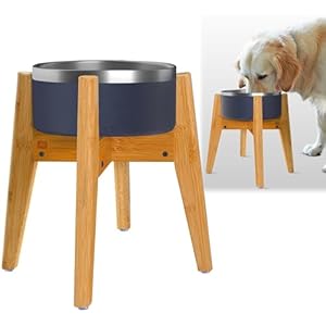 Dog Bowl Stand 12 inch high Ideal for Medium to Large Breeds Adjustable Width Slanted Feet Elevates Food Bowls and Slow Feeders Raises Water Fountains and Dispensers Bamboo Stand Only