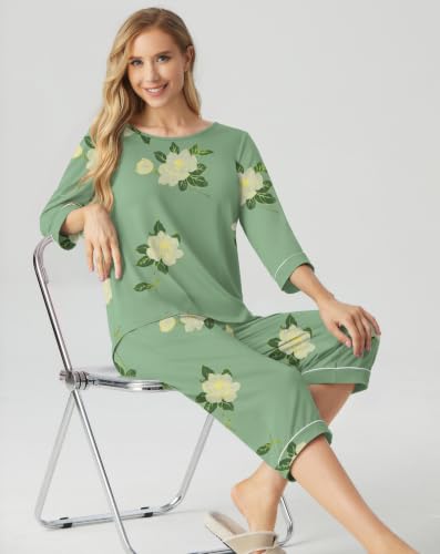 Image of PrinStory Womens Pajama Sets Capri Pjs Soft Lounge Sets XS-4XL