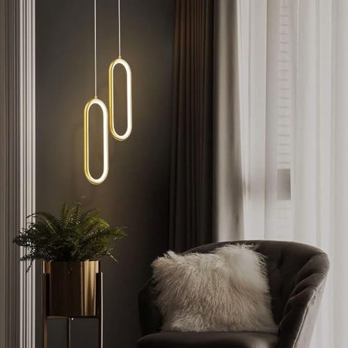 Suspension de plafond haut de gamme lustre LED cercles noirs et finitions cuivre - 4