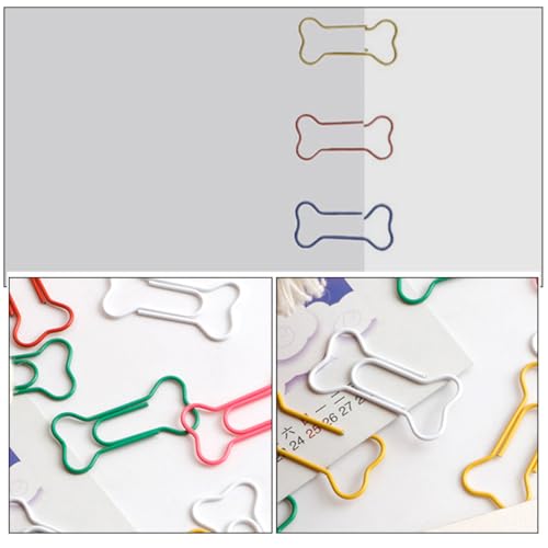 Lurrose 50 Bunte Knochen Büroklammern aus Metall Mittlere Clips für Büro Schule und Haushalt Kreative Lesezeichen mit Lustigem Hunde Design
