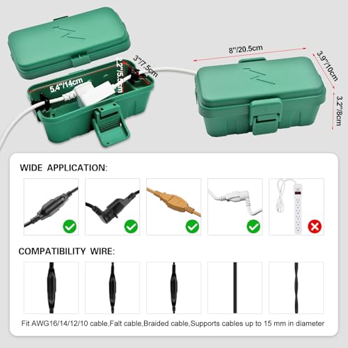 Hrensaw Small Weatherproof Electrical Connection Box(Inner 5.5 x 3 x 2.2inch),Outdoor Electrical Box,Waterproof Extension Cord Covers for Plug, Extension Cables, Holiday Lights,Green by Hrensaw - Image 2