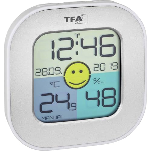 TFA Dostmann Hygrometer Fun, innen, digitales Thermometer, Luftfeuchtigkeitsmessgerät, silber, L 9 x B 2 x H 9 cm