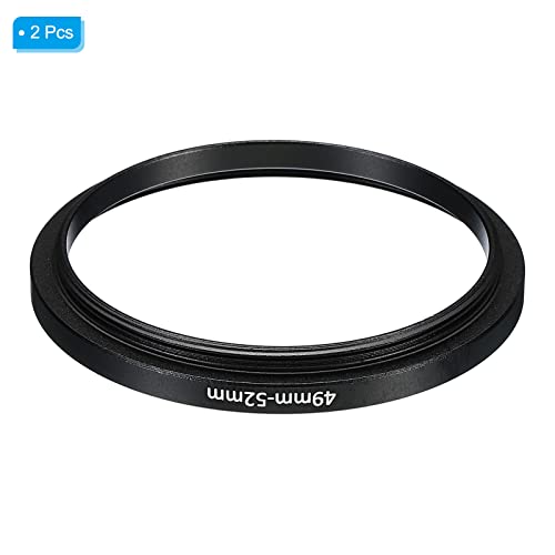 Image of PATIKIL 49mm-52mm Metal Step Up Ring, 2 Pack Camera Lens Filter Adapter Ring Aluminum Filter Adapter Ring for Camera Lenses Hood, Black