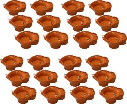 ‎ZENITRAIN Water Sensor Brown Real Diya | Lighten Up When Fill with Water Plastic (Pack of 24) Table Diya Set for Diwali | Pooja |Birtday