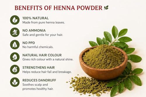 Image of Natural Henna for Hair | Lawsonia Inermis Leaf | Herbal Hair Color for Brown & Red Tones | No Ammonia Chemical Free Hair Dye - 100g