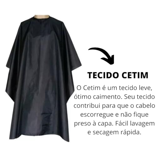 Kit 3 Capas De Corte Barbeiro Adulto Preta Cetim Impermeáveis