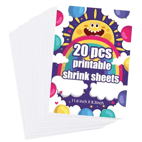 TIDALJAM 20-Pack Printable Shrinky Dink Sheets 8.3 x 11.6 White Shrink Plastic Sheets | Shrinky Dink Paper Printable Shrink Paper Printable Shrink Paper DIY Crafts & Easter Ornaments.