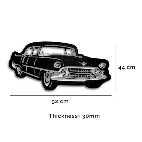 Image of METSY ClassicCar Metal Art backlit Mildsteel | Car Lover Gifts | Metal Car Wall Decor | Metal Wall Art | Wall Hangings for Home Decoration. (Black & Gold (92x44) cm