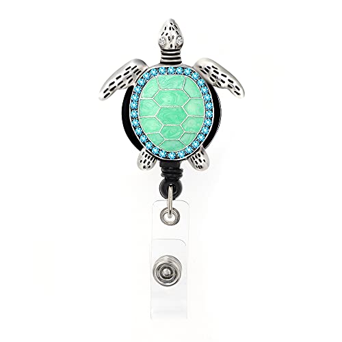 Aquamarine Enamel Sea Turtle Retractable Id Badge Reel,Name Card Holder,Id Badge Reel For Nurse #TOP1