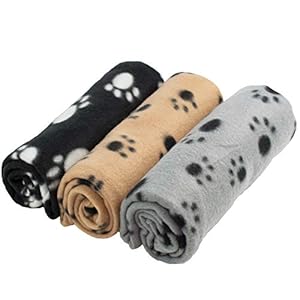 DIGIFLEX- Driedelige set Zachte Hond Kat fleecedeken voor huisdieren – Extra grote pluche plaids – Beige grijs en zwart – 68 X 92CM X3
