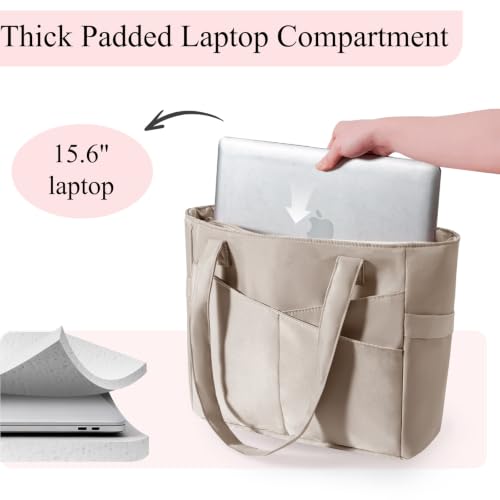 Image of CTWWFS Large Tote Bag for Women with Zipper, Nylon Lightweight Work Tote with 15.6 inch Laptop Sleeve, Nurse Bag for Work College