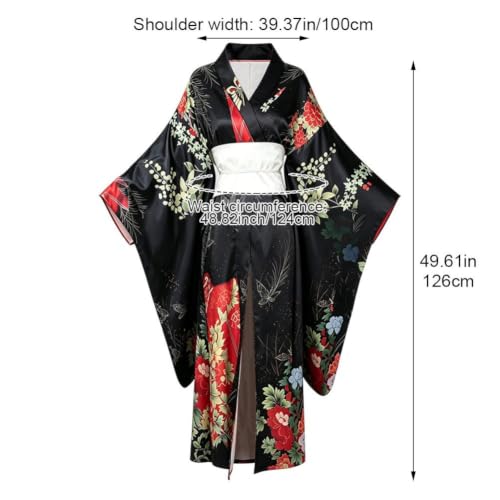 Kimono yukata tradicional japonés con faja obi de flores para mujer 8