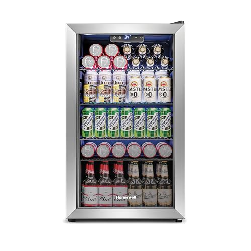Image of Honeywell Beverage Refrigerator and Cooler, 116 Can Mini Fridge with Glass Door for Soda Beer or Wine for Office or Bar with Adjustable Removable Shelving, Commercial Grade