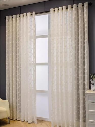 Rideau dentelle transparent beige de protection solaire pour salon - 5