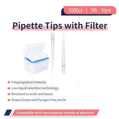 1000ul Filter Pipette Tips - Universal Pipette Tips?with Box RNase/DNase Free & Pyrogen Safe, (96 Tips/Rack)