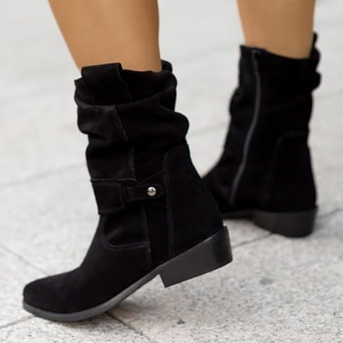 Women's Mid Calf Boots Round Toe Low Heel Comfortable Slip Resistant Ankle Boots Side Zip Vintage Casual Outdoor Footwear3