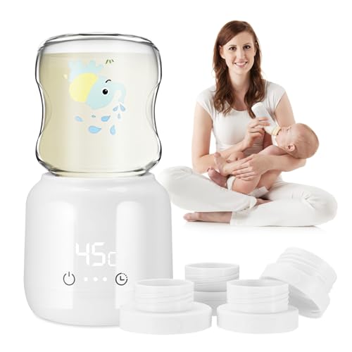 Calentador de biberones para bebé, portátil, inteligente, calentador de biberones, 4 temporizadores y 4 opciones de calefacción, recargable por USB, 4 adaptadores para Philips Avent, Mam, Medela,