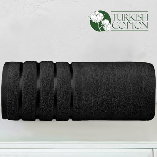Image of Elegant Comfort 100% Turkish Cotton 4 Lines Viscose Stripe Jumbo Bath Towel - Hotel Spa Quality Extra Large 35 x 70 Inch Bath Towel Ultra Soft, Super Absorbent Quick Dry Large Bath Towel, Black