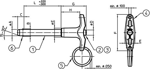 HALDER 4211.A12 T-Griff, einfach wirkend-nach NASM / MS17985 Kugelsperrbolzen, schwarz, Nenndurchmesser=3/16 Zoll