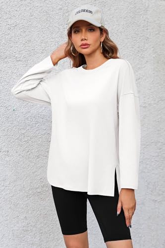 Womens Oversized Long Sleeve Shirts Crew Neck Casual Tops Loose Fit Side Slit Fall Tees2