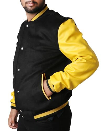 MUKHTALIF Man’s Black and Yellow Varsity Jacket Baseball Wool Letterman Jacket3